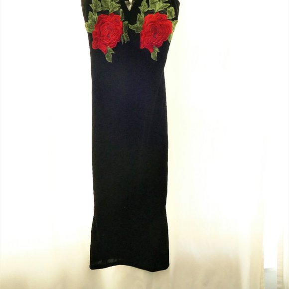 NWOT K Too Black Velvet with Roses Dress sz S - Picture 7 of 8